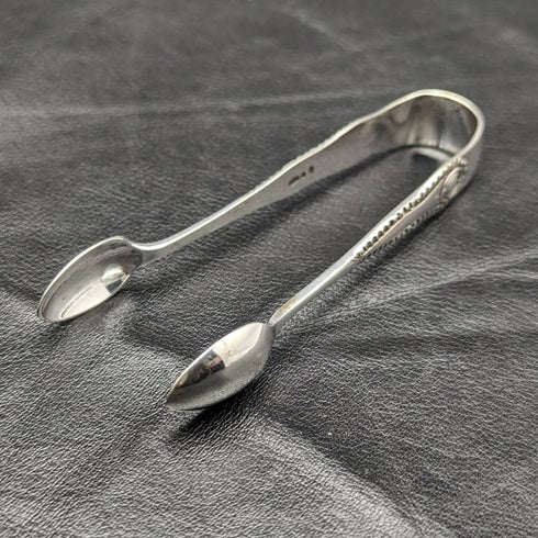 Around 1920 English antique silver plate 6 teaspoon & tongs set in case